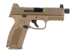 FN 509 Tactical 9mm pistol in FDE features a threaded barrel